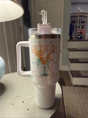 Showgirl Social Club White Travel Tumbler with Handle